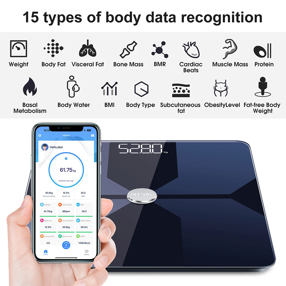 INSMART Smart Body Fat Weight Scales Bioimpedance Scale Digital Balance Composition Analyzer Bluetooth WIFI Bathroom Scale