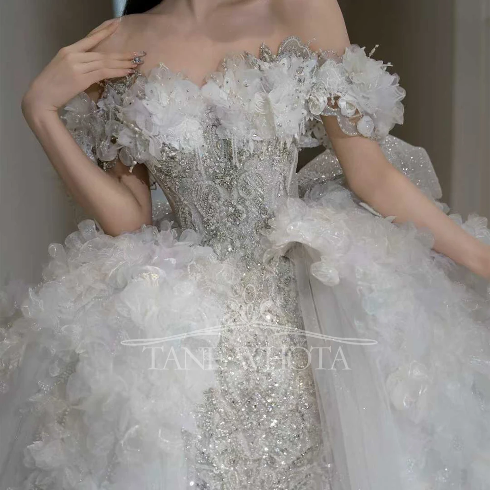 2025 Свадебные платья Милая с открытыми плечами на шнуровке сзади, вышивка бисером, расшитое блестками, свадебное платье высокого качества по индивидуальному заказу