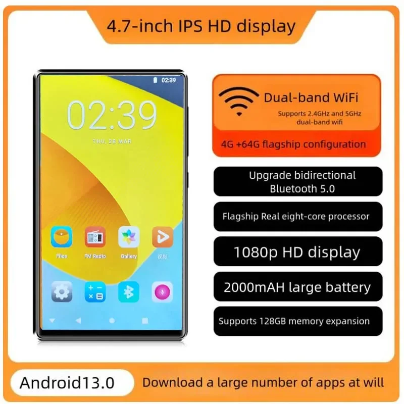 LUSYA BF66 Smart Vedio Game Bluetooth MP3 MP4 Music Player 4.7 Inches TIKTOK WiFi Internet Access 4 + 64g Storage Android 13