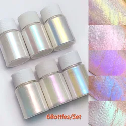 6Colors/Set Aurora Mermaid Chrome Nail Powder White Pearl Irridescent Mica Powder Chameleon Glitter Unicorn Chrome Nails Powder