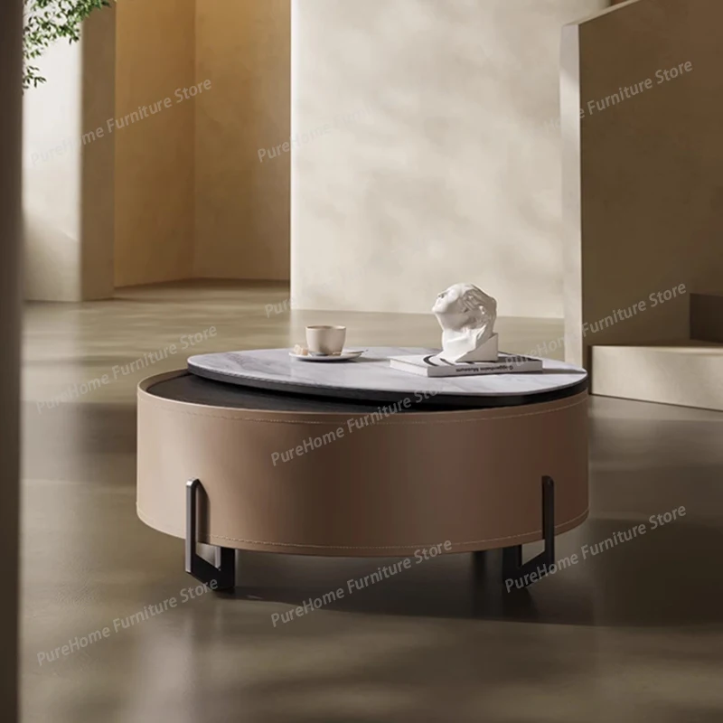 

Nordic Minimalist Round Coffee Tables Modern Liftable Storage Multifunctional Coffee Tables Rotatable Marble Home Furniture FYCT