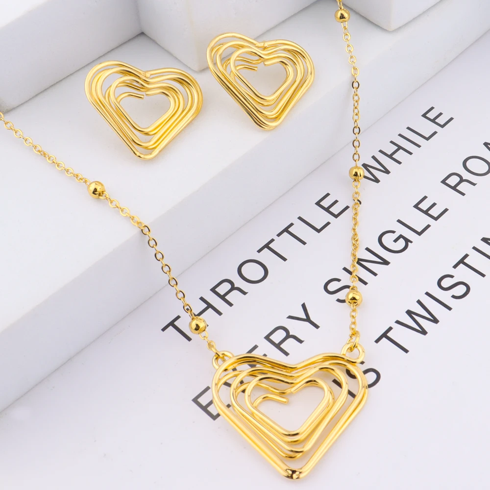 

Exquisite Heart Shape Jewelry Sets Of Women Hollow out Earrings And Necklace Trendy Accessories Gift For France Party Wedding