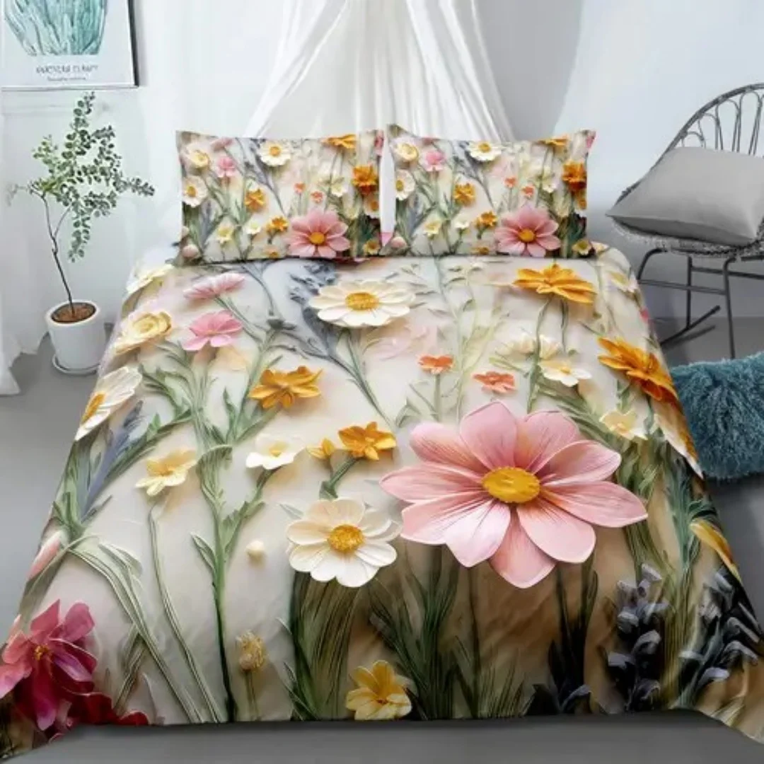 Housse de couette imprimée en relief 3D, ensemble de literie Queen King Size HD, décoration de chambre, housse de couette de luxe exquise, 3 pièces