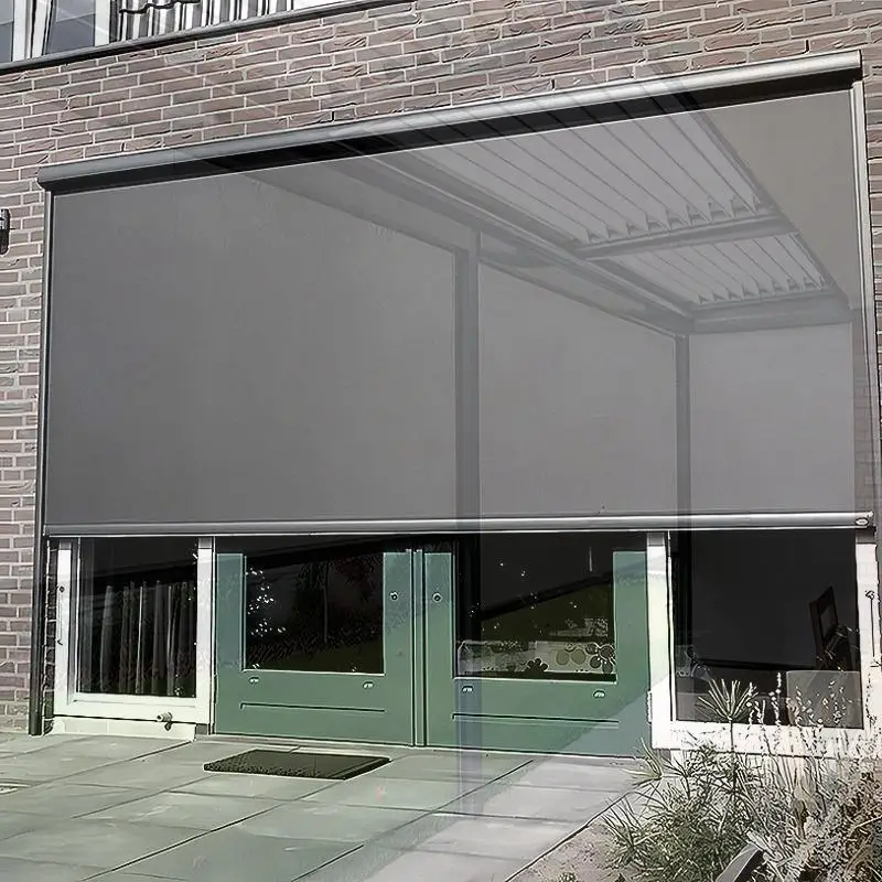 

Outdoor Zip Track Roller Blind Electric Motorized Windproof Feature Blinds for Patio Balcony Garden Rolling Blind