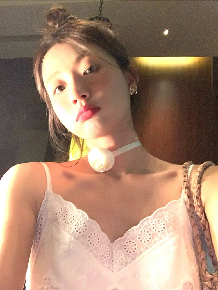 

Spring 2024 Korean Sle White Lace ter Dr Women's ter Dr Sexy Sle Pure Color Cotton Long Skirt