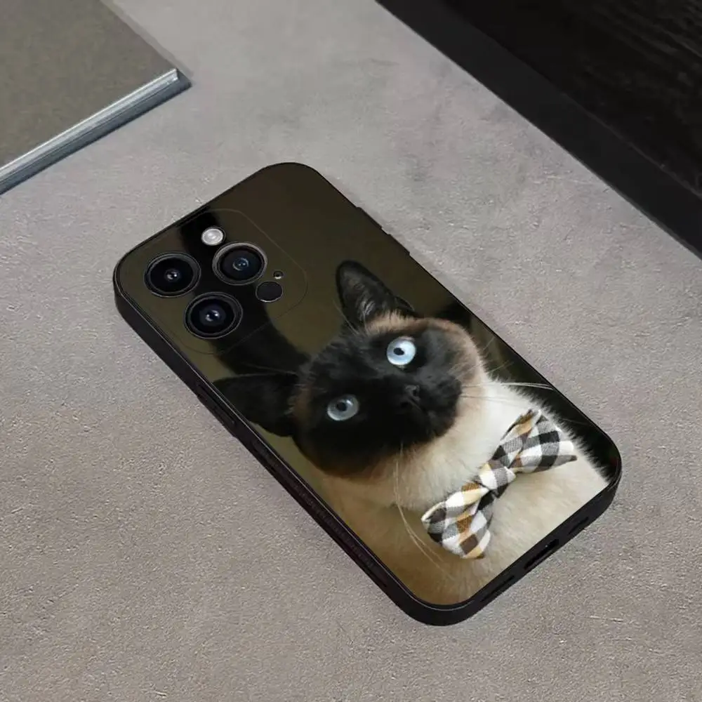 حافظة هاتف لطيفة على شكل قطط S-سيامية لهاتف آيفون 17,16,15,14,13,12,Pro,Max,Plus,E,SE4,Air,غطاء ناعم أسود صغير #5