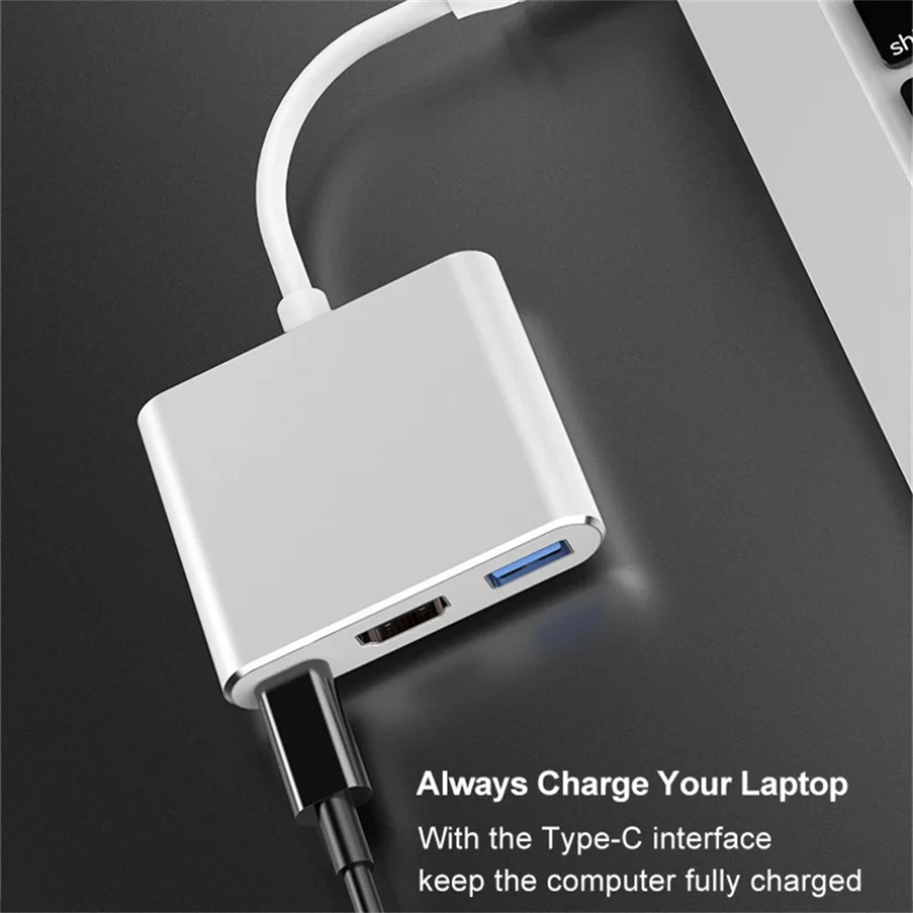 3 in 1 Usb Hub USB C to HDMI-compatible Splitter HUB Type-c to HDMI-compatible USB3.0 Docking Station For Macbook Air Converter image 4