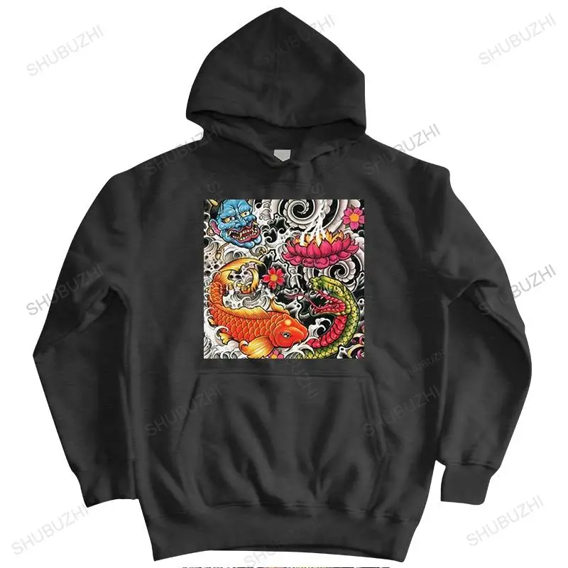 Trendy Yakuza Fish And Snake jacket Men Cotton hoody winter Japan Dragon Gangster sweatshirt Tops Graphic pullover oversizd