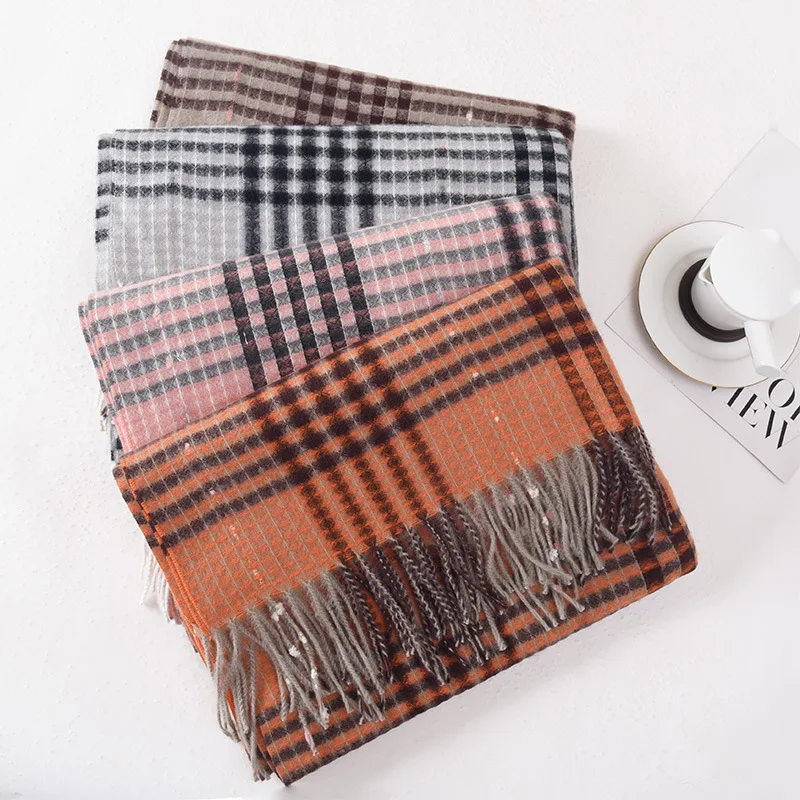 

New 2024 Imitation Cashmere Women Scarf Winter Preppy Style Vintage Plaid Scarve Pashmina Mujer Foulard Blanket Wrap Shawl