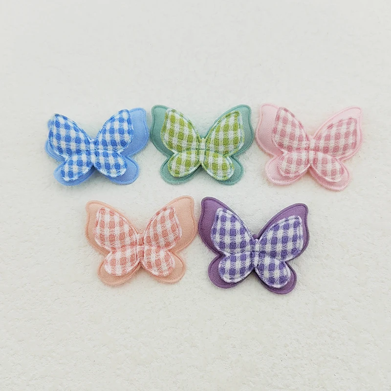 30 Stück 4,2*3,2 cm Gingham Zweischichtige Schmetterlingsapplikationen für Kleidung, Hüte, Nähzubehör, DIY-Kopfschmuck, Haarspangen, Schleifendekoration, Aufnäher – Detail 2