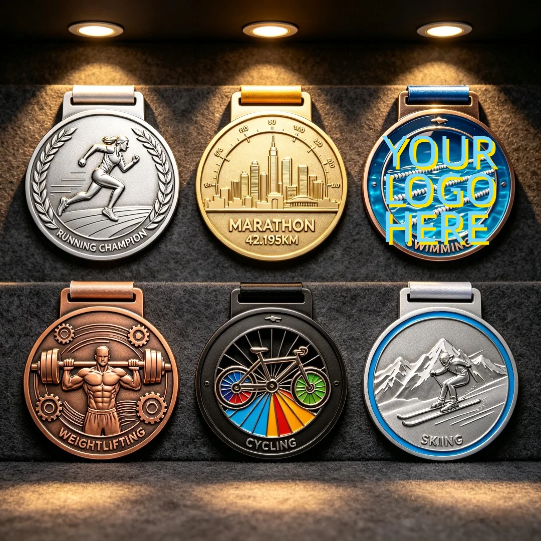 Custom 3D Sports Medal with Ribbon Personalized Gold Silver Bronze Award Medal for Marathon Soccer Volleyball Cycling Souvenir