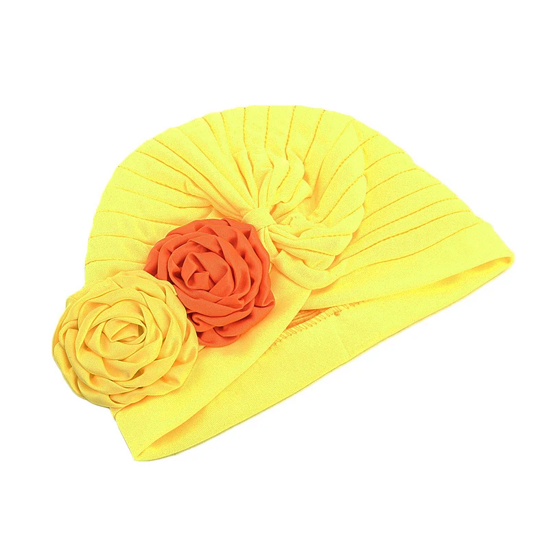 

Two Flower Turban Women Pleated Beanie Bonnet Muslim Inner Hijab Hat Cancer Chemo Cap Stretch Headscarf Hair Loss Turbante Mujer