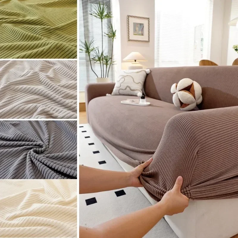 Elastic Sofa Cover Solid Full-Cover Cozy Sofa Slipcover Scratch-Resistant 1/2/3/4 Seater Stretch Cover for Couch with Armrests
