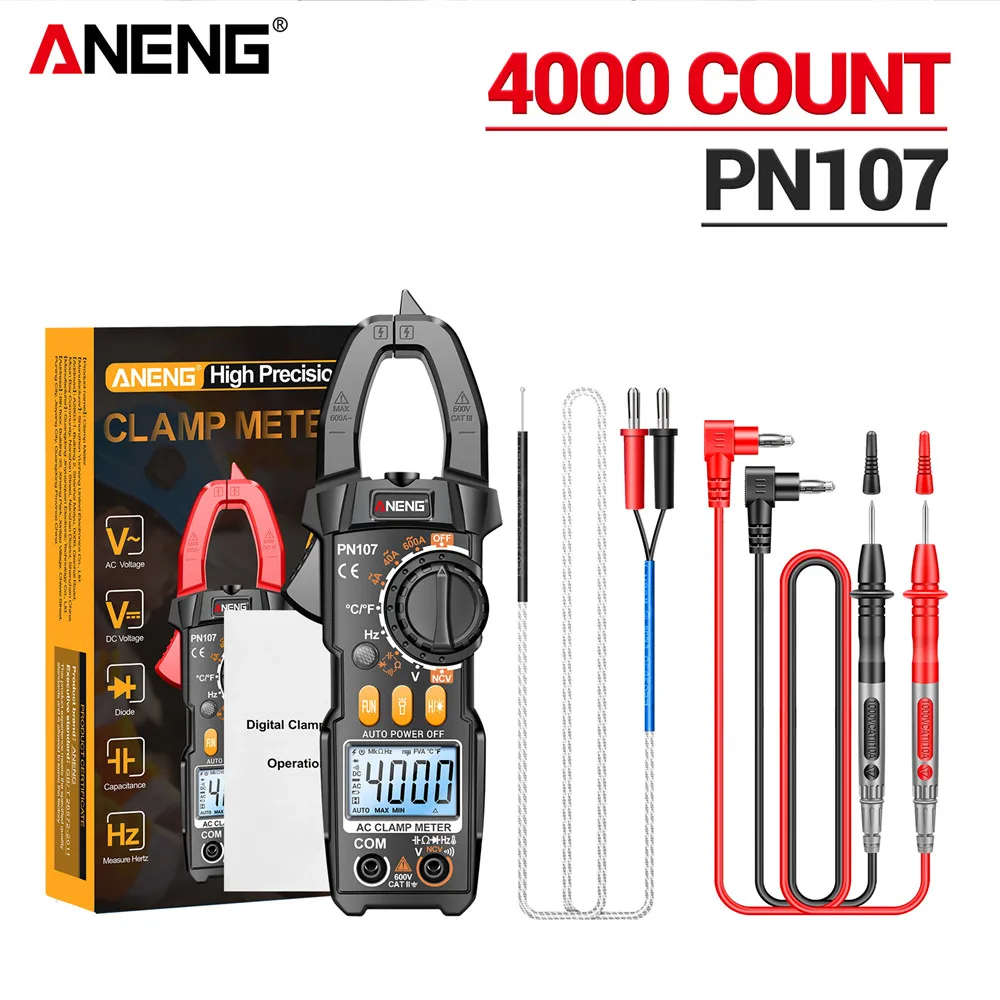 ANENG PN107 Klemmeter VC1010 Spanningsmeter Set 4000 Tellingen 200A AC DC Stroom NCV Detectie Elektriciënstools