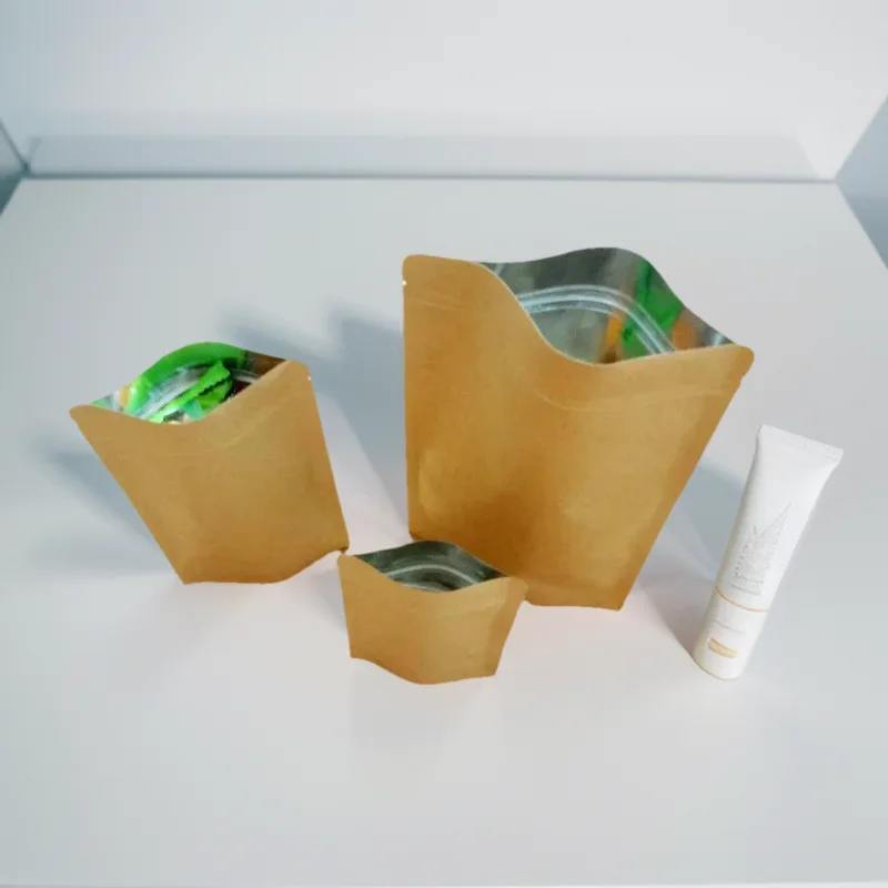 

300pcs Brown Stand Up Aluminum Kraft Paper Gift Bag with Ziplock No Window Pouch Packaging for Birthday Party Favor Goodie Candy