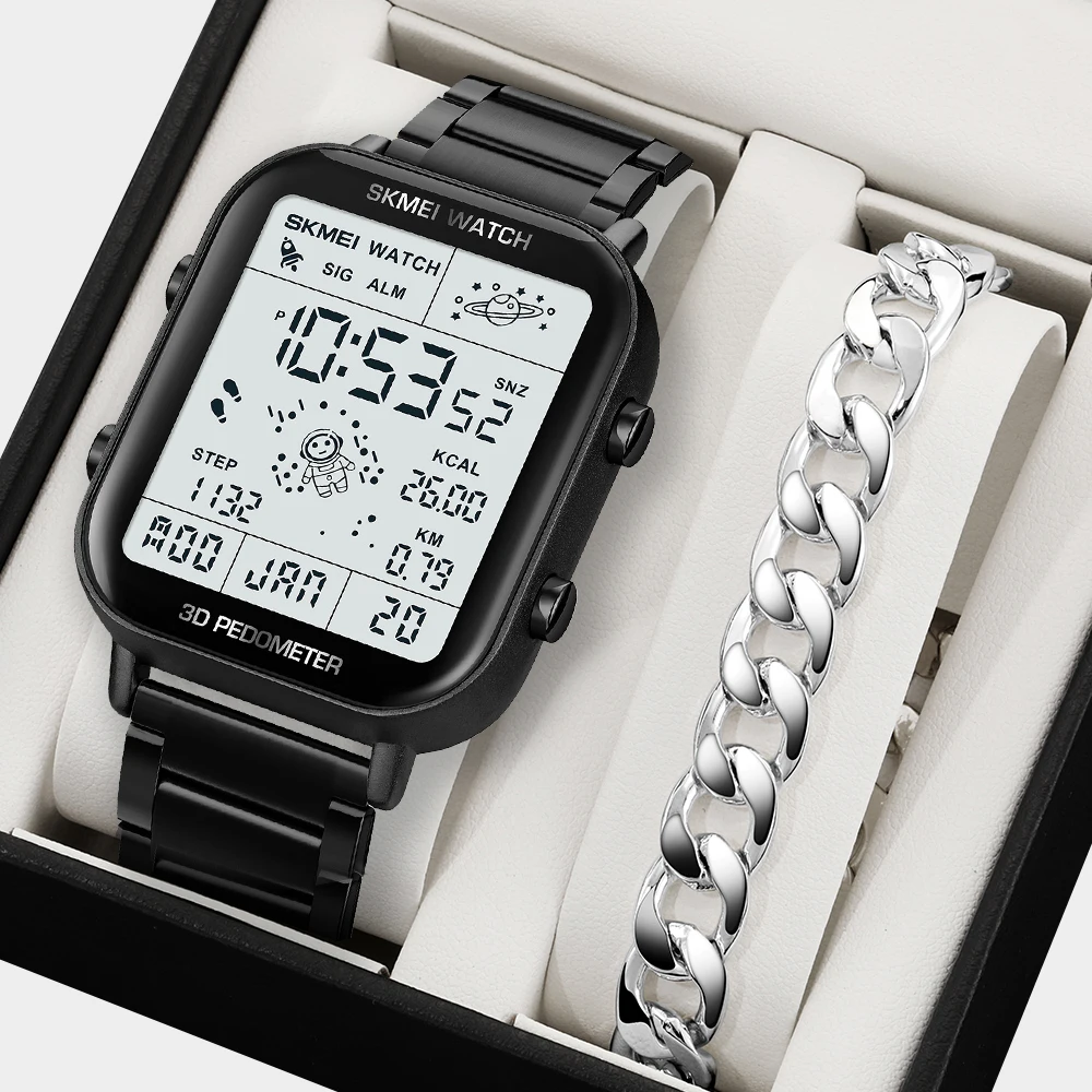 

SKMEI Роскошные цифровые часы для мужчин, часы из нержавеющей стали, водостойкая подсветка, дисплей, электронные мужские наручные часы Reloj Hombre