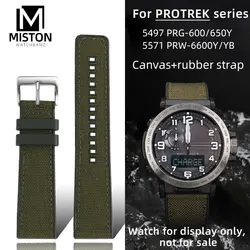 Canvas watch strap 24mm For Casio PROTREK 5571 PRW-6600 5497 PRG-600Y 650 Rubber strap Army Green Khaki men's Bracelet watchband