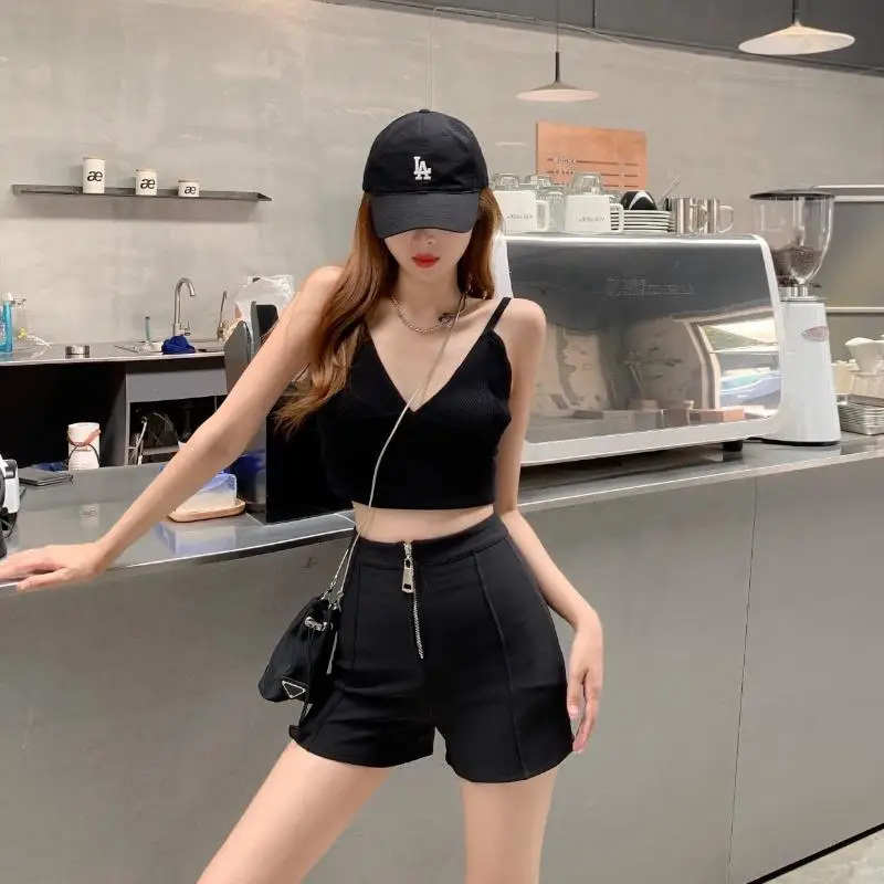 High Waist Casual Shorts Women Black A-line Trousers Summer Slim Sexy Designed Fashion All-match Tender Soft Outwear Holiday