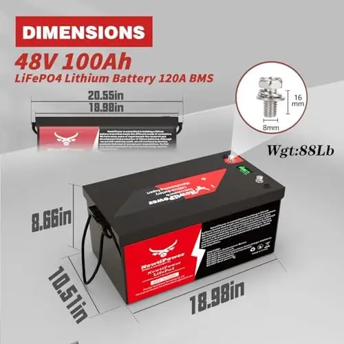 48V 100Ah LiFePO4 Lithium Battery,120A BMS,10000+ Deep Cycle Lithium Iron Phosphate Battery Great for Golf Cart, RV, Marine and