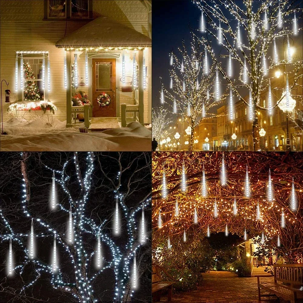 Solar Meteor Shower Rain String Lights luce da giardino impermeabile 8 tubi albero di natale Holiday Party Wedding Holiday Decoration