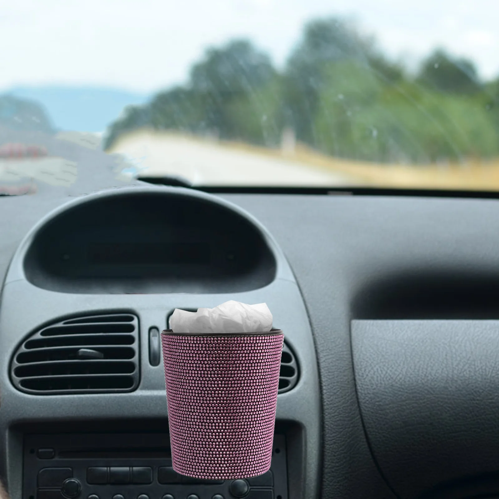 

Car Trash Can Dustbin Small Portable Garbage Cans Pu Trashcans Rubbish Office
