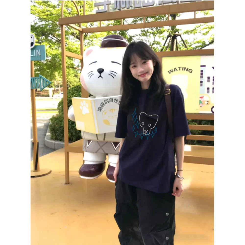 

Y2k футболки с короткими рукавами и мультяшным принтом, женские летние футболки с японским аниме, облегающие футболки с круглым вырезом, милые футболки Kawaii в консервативном стиле