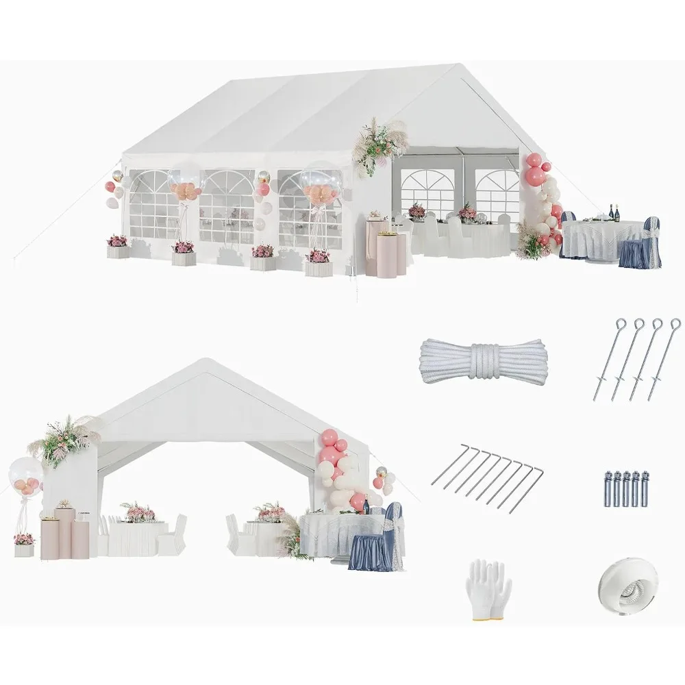 

20x20 навес для палатки для вечеринок для свадьбы Водонепроницаемая палатка для мероприятий со съемными боковыми стенками и сдвижной дверью, сверхпрочный стальной каркас для O