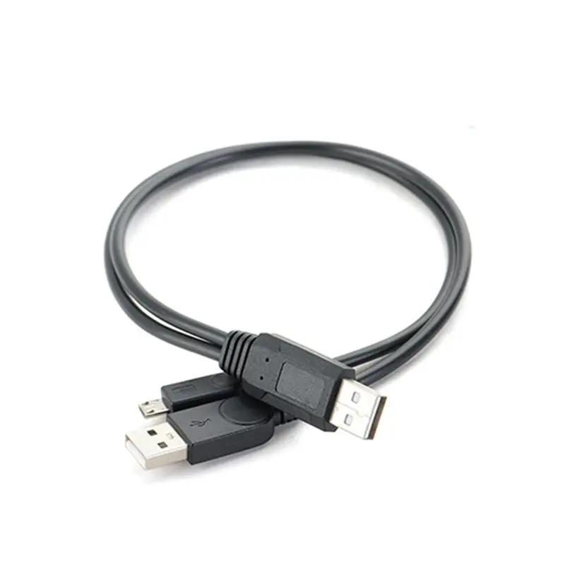USB 2.0 A Male to Micro USB Male Data Transfer Cable, Portable Hard Drive Auxiliary Power Supply, Three Head Data Adapter Cable