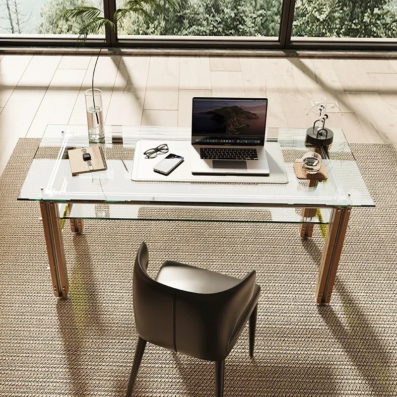 Light luxury high-end aluminum profile designer desk home office modern glass computer desk desk long