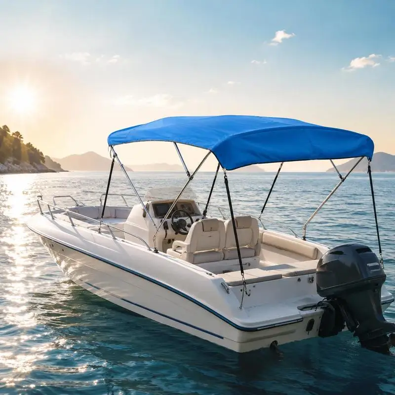 Housse de protection solaire pour bateau Bimini Top (4 arches) en polyester 600D avec structure en alliage d'aluminium, auvent de bateau imperméable avec sac de rangement, 201-213 cm (L) Bleu