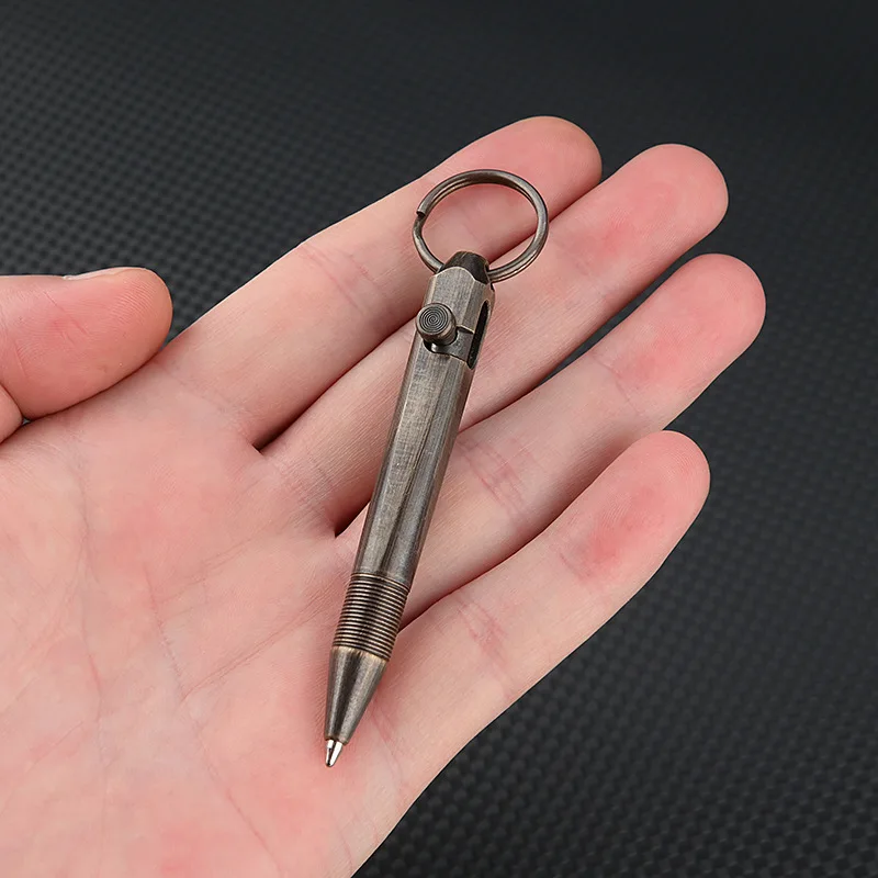 Mini Brass Pen Portable Cylindrical Bolt Ballpoint Pen Key pendant Business Signature Stationery Pen EDC Outdoors Writing Tools