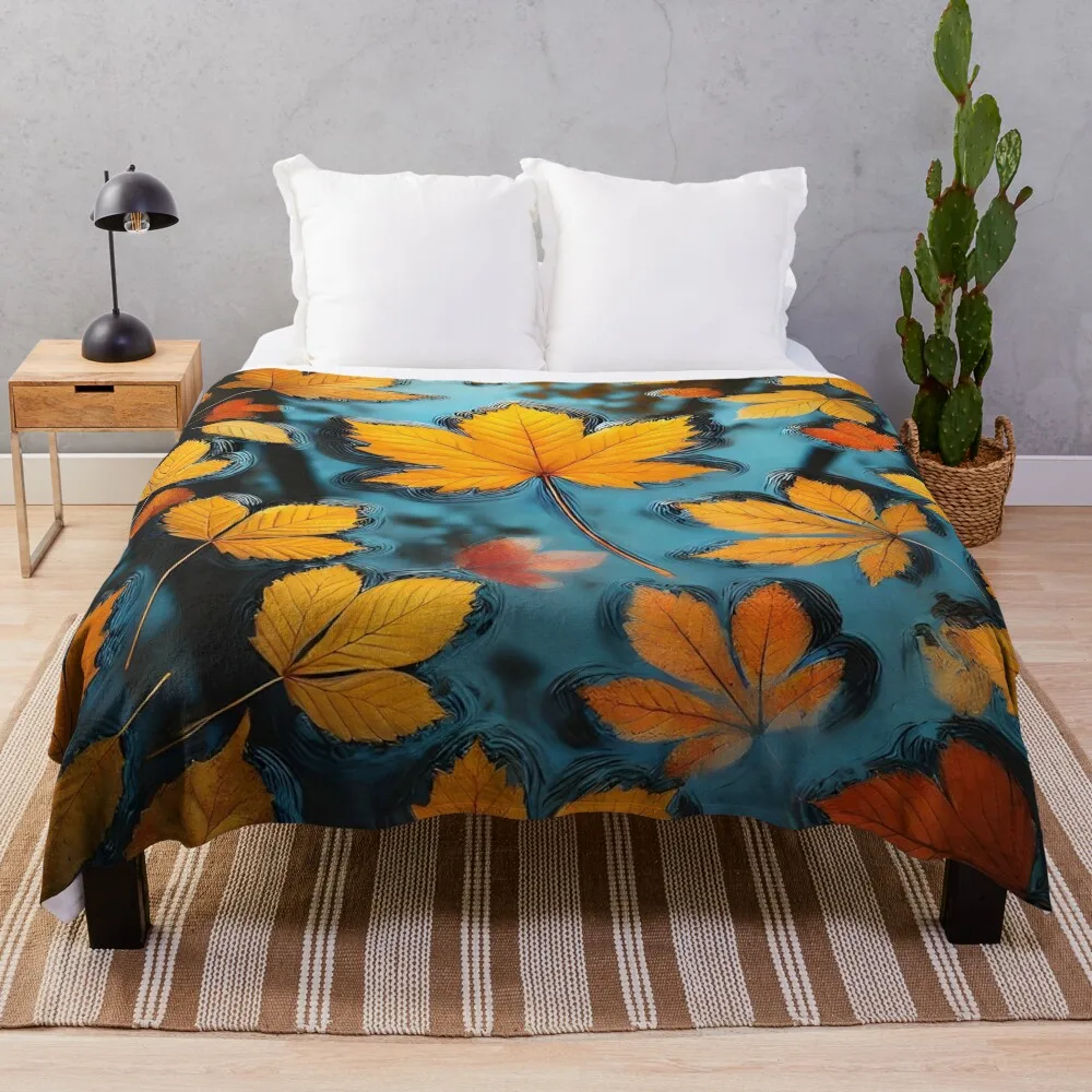 

Autumn Melody: Floating Leaves in Serenity Throw Blanket anime Vintage Sleeping Bag Blankets