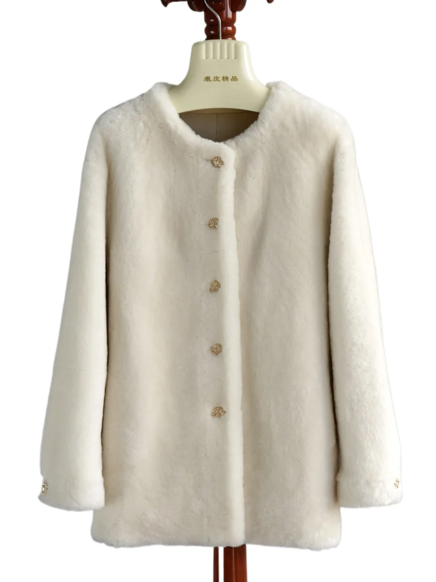 

2025, импортированная из Австралии шуба из мериносовой шерсти, меховое интегрированное кашемировое пальто с круглым вырезом, среднее и длинное