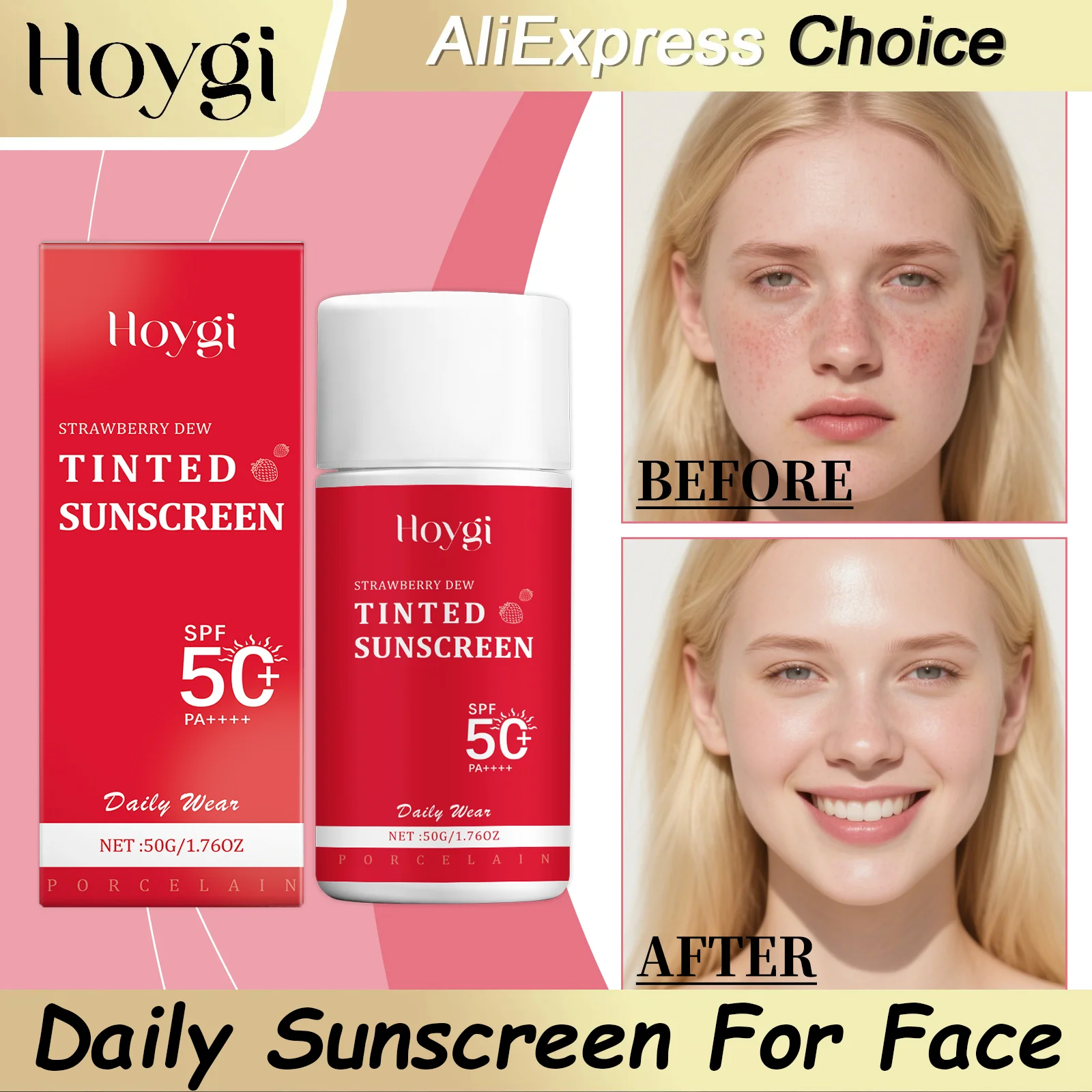 HOYGI SPF50 Tinted Moisturizing Arginine Facial Sunscreen Skin Protection Refreshing Makeup Sunscreen Face Cream UV Resistance
