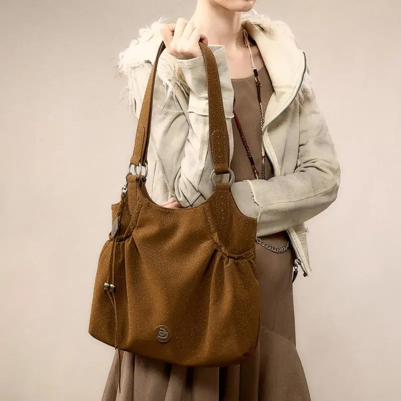 2026 Light Luxury Fashion And Sexy Leopard Print Multi Pocket Pleated Shoulder Bags Personalized And High-end Women's Bag Trendy