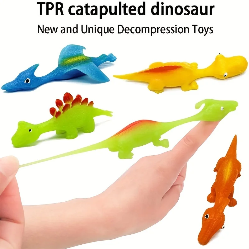 10pcs Slingshot Dinosaur Finger Toy, TPR Material,Finger Dinosaur Slingshot, Stick on Wall,Slingshot Dinosaur Finger Action Doll