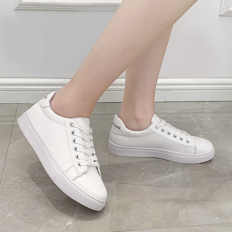 Women Sneakers 2024 Fashion Breathble Vulcanized Shoes Pu Leather Platform Shoes White Lace Up Casual Shoes Zapatos Mujer