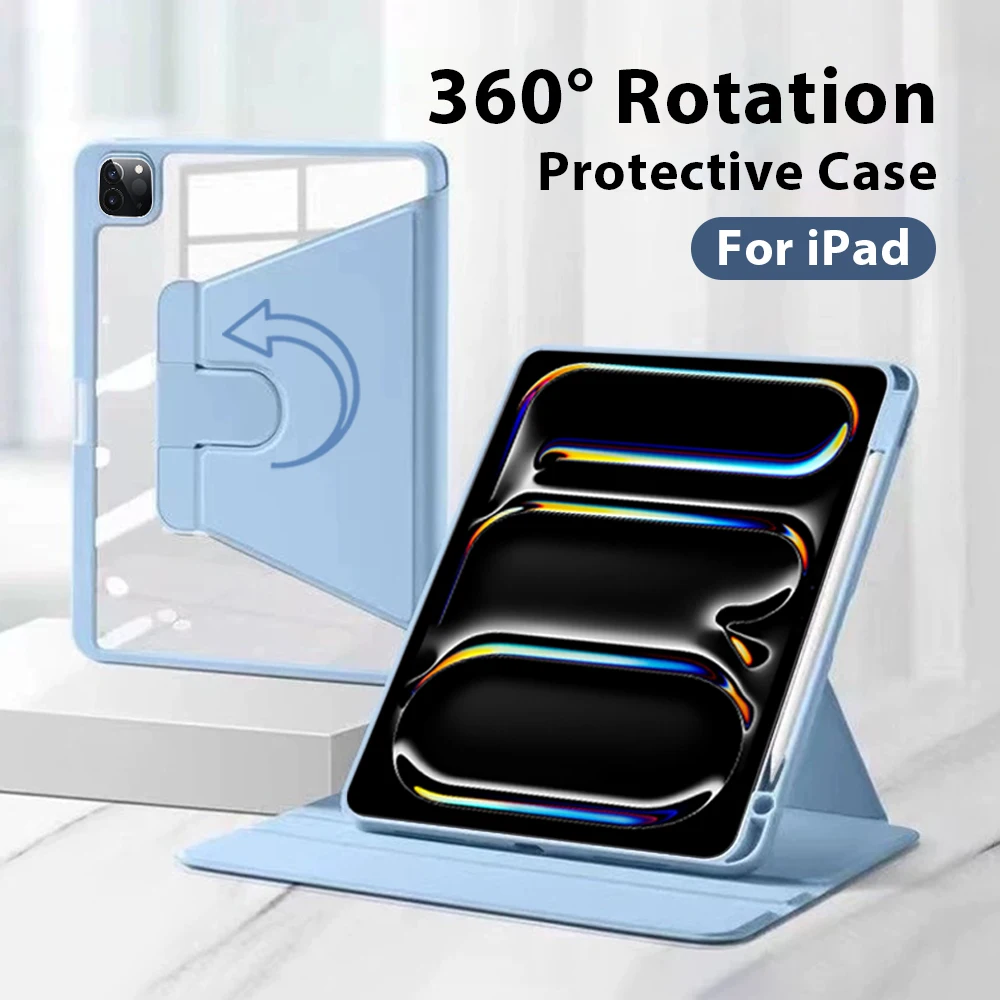 Case For iPad Pro 13 11 M4 M2 2024 12.9 12 9 10th 10 9th 9 Generation 360 Rotating Case Air 5 4 3 2 1 8th 7th Mini 6 Funda Cover