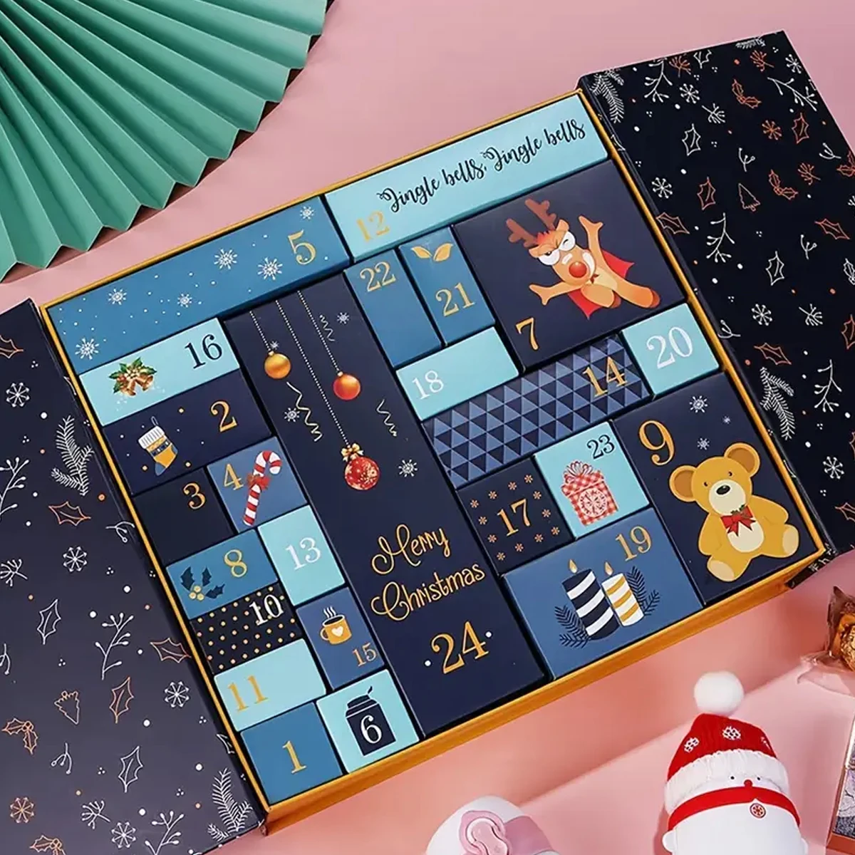 عيد الميلاد تقويم القدوم 24 صناديق الكنز الورق المقوى DIY ملء صناديق التخزين هدايا الكبار عطلة الزينة #2