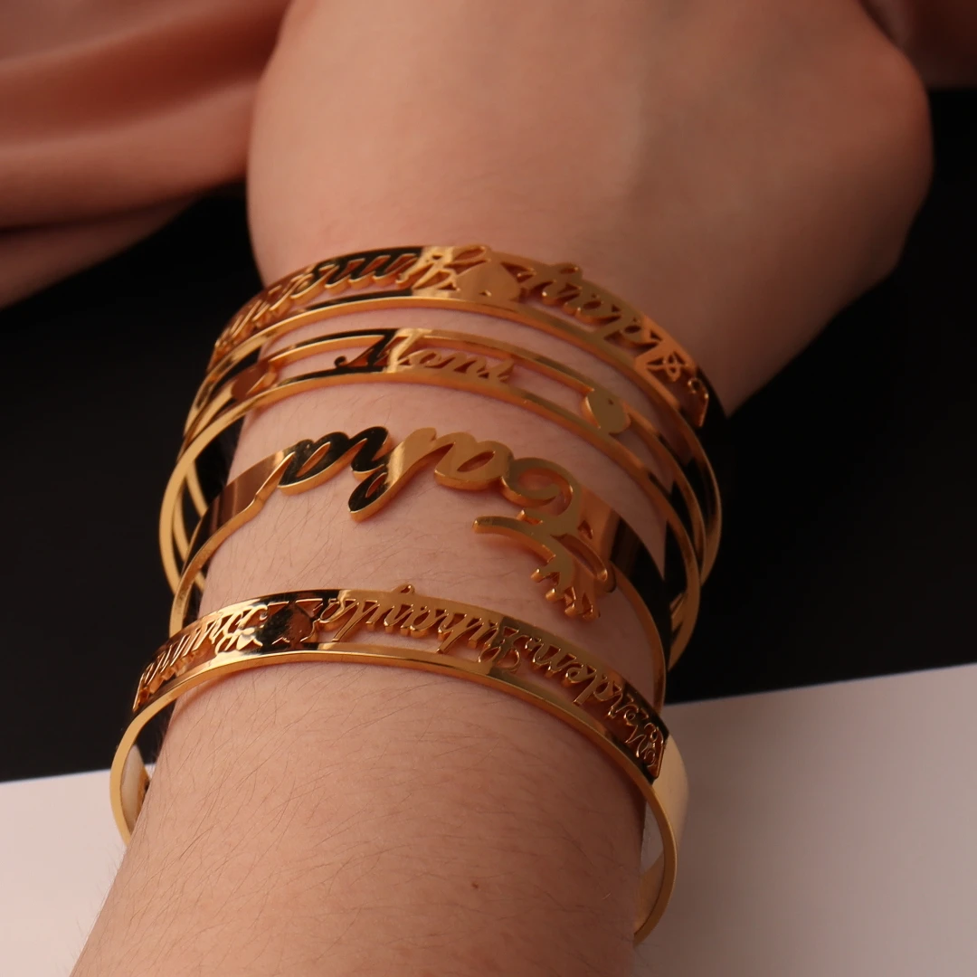 Personalisierter Namensarmreif für Frauen, offene Armbänder aus Edelstahl, Mädchenschmuck, personalisiertes Doppelname-Paar-Armband, Weihnachtsgeschenke – Detail 16