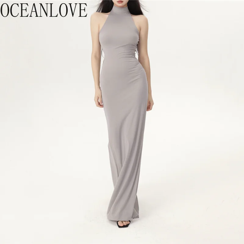 OCEANLOVE-Vestido feminino sem mangas de malha sólida, bodycon sexy, moda coreana, verão