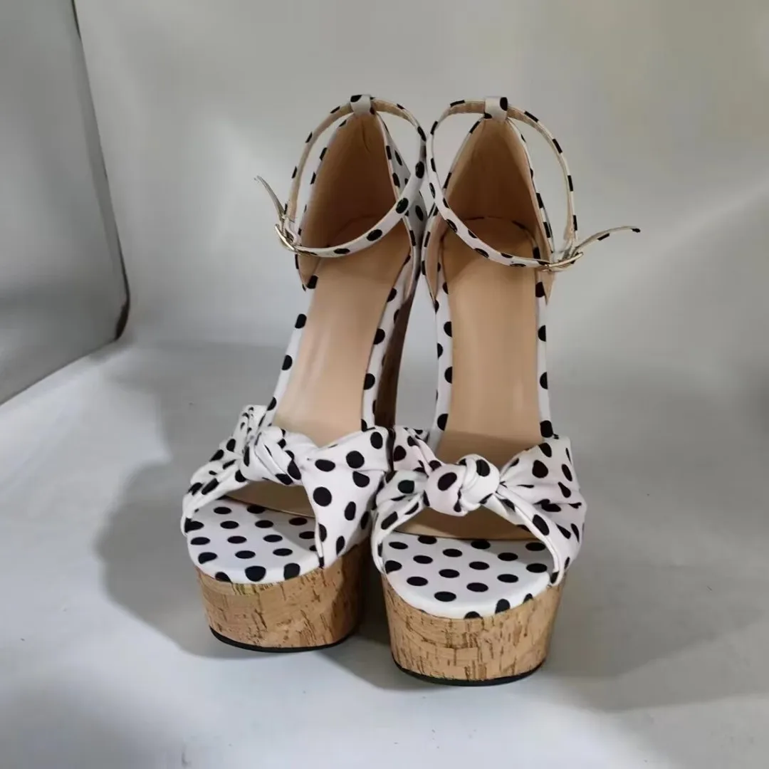 DIZHUANG shoesSexy women's high heeled sandals. About 15 cm heel height. Polka dots. Wedgers heeled sandals Summer women's shoes