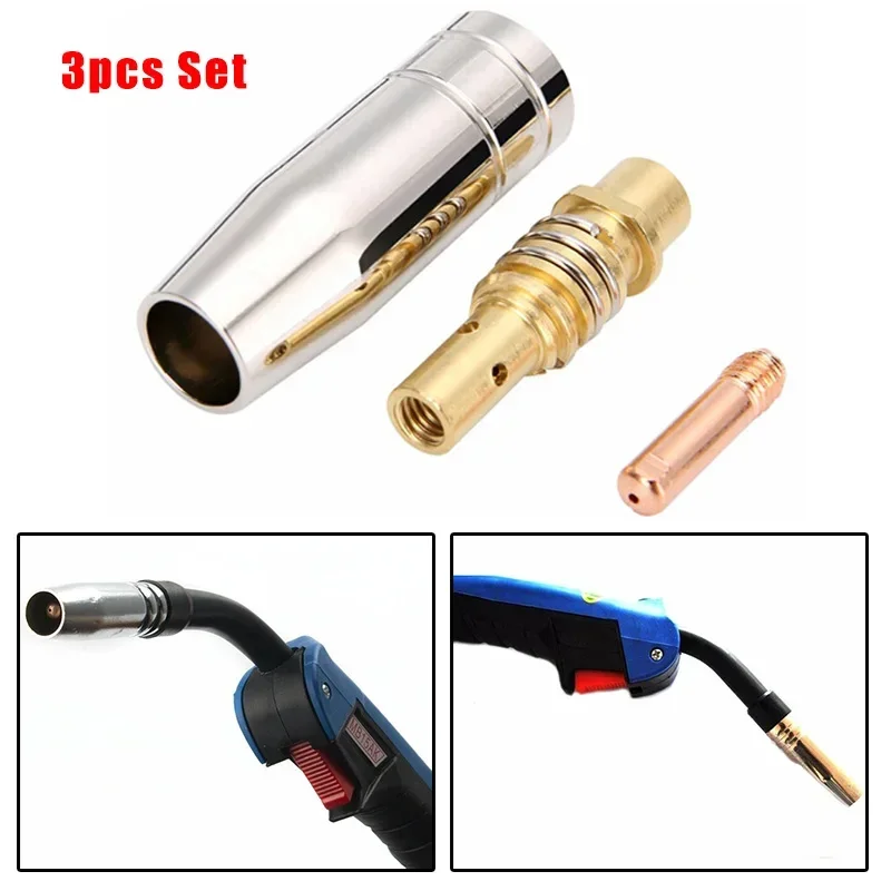 3 Pcs/Set CO2 MIG Welding Soldering Torch Air Cooled MB 15AK Contact Tip Holder Gas Nozzle Welding Tools Equipment Industrial