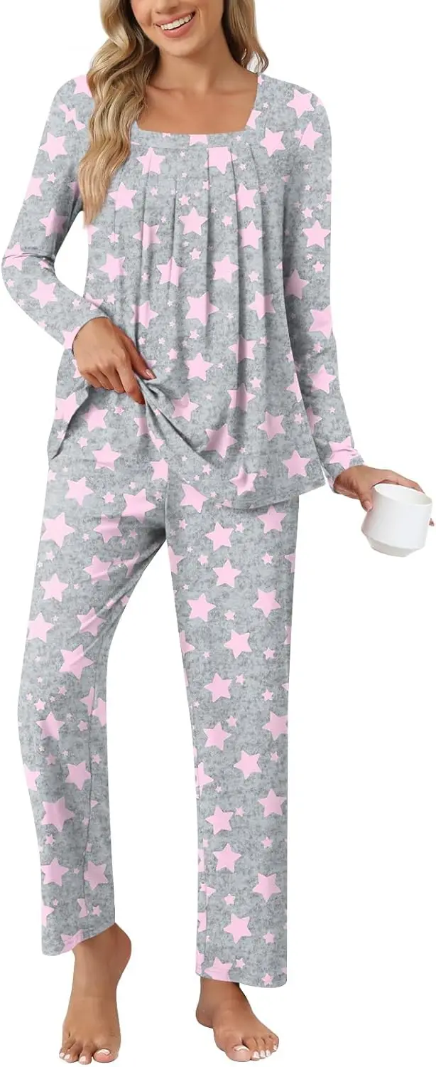 

Женские пижамные комплекты, 2 предмета, большие размеры, осенние пижамы с длинными рукавами, зимняя домашняя одежда для женщин с карманами
