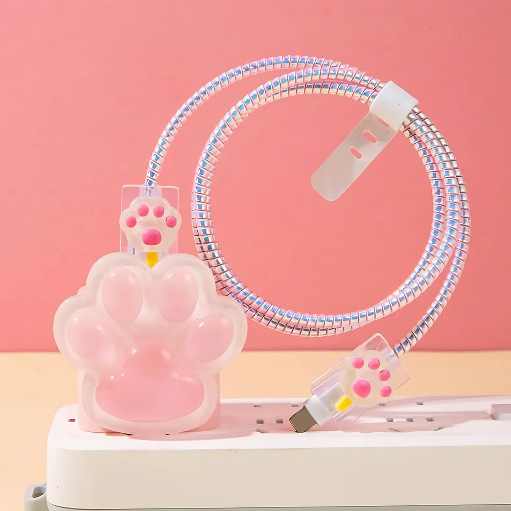 

3D Cat Paw Charger Protector Data Cable Protective Cover For iPhone 15 14 13 16 11 Pro Max 20W 18W Data Cable Protector Sleeve