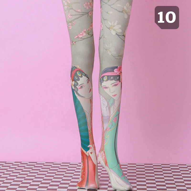 Bas d'impression de fleurs mignonnes, collants en velours Lolita, bas Harajuku japonais, collants de tatouage Anime, agglomD