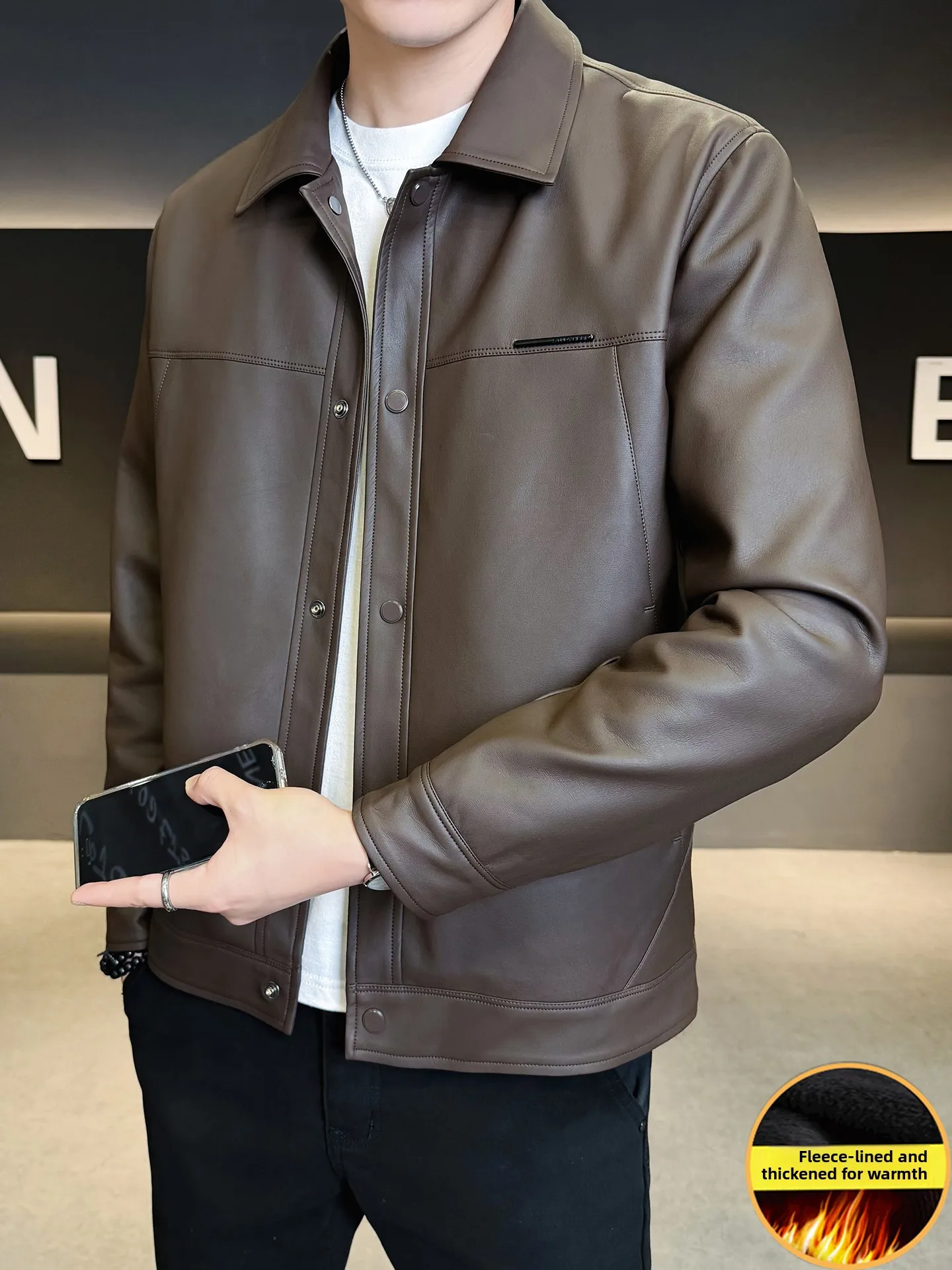 

Мужское джато из искусственной кожи на подкладке Fce, осень-зима, модное брендовое облегающее пальто с этикеткой, повседневное длинное пальто све