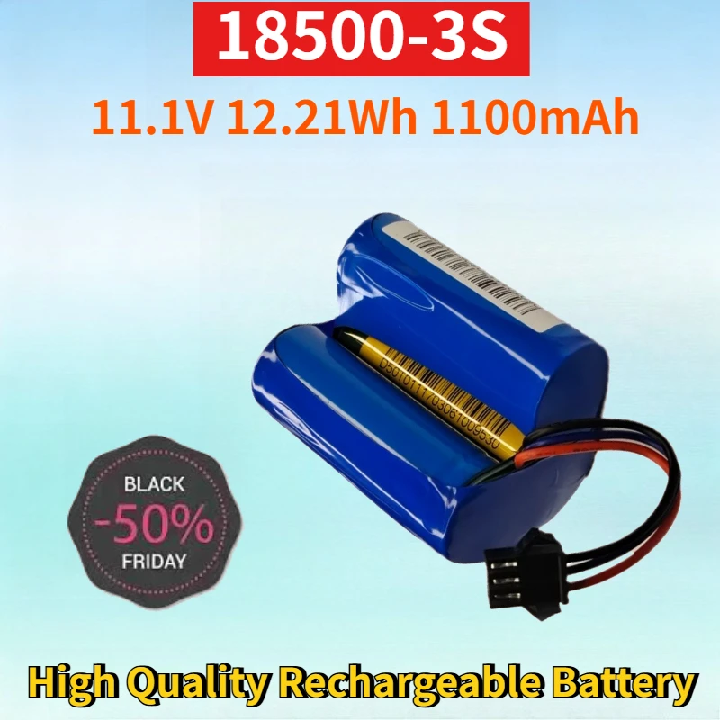 

Newest 18500-3S 11.1V 12.21Wh 1100mAh Lithium-ion Rechargeable Battery Pack for 3ICR1951 Replacement Battery with 3-line Plug