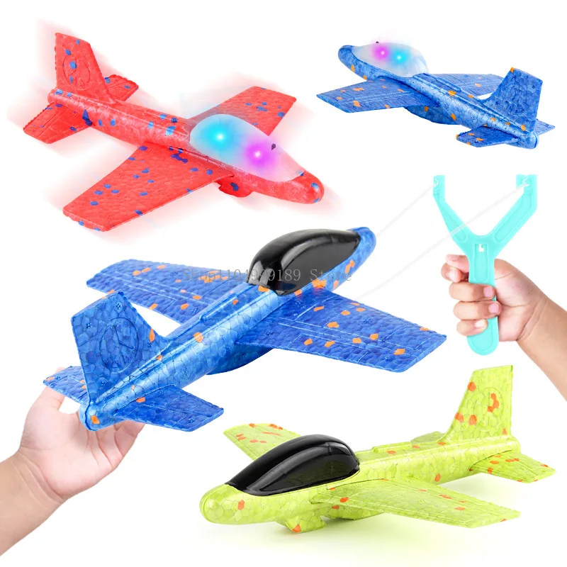 

Children Ejecting Foam Aircraft Toys Slingshot Ejection Flight With Night Light Hand-throw Outdoor Sports Toy Ejection Airplane