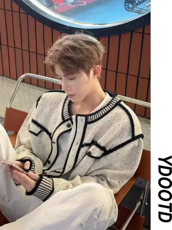 

Men's Knitted Open Cardigan round Ne Color Blo Design Autumn Winter High End Sensation Fraant Sle Polyester Fiber Lon...